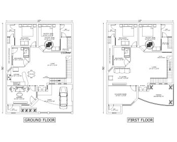 Download this residential house plan of dimension 37'x50' available in Autocad version 2017.
