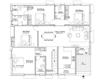 Téléchargez ce plan de maison d'habitation de dimension 40'x37 'disponible en version Autocad 2017.
