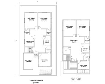 Descargue este plan de casa residencial de dimensión 42'x80 'disponible en Autocad versión 2017.