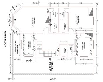 Download this residential house plan of dimension 42'x48' available in Autocad version 2017.
