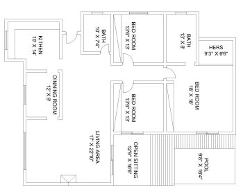Download this residential house plan of dimension 47'x62' available in Autocad version 2017.