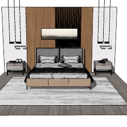 Bedroom design with 2 hanging rectangle lights skp