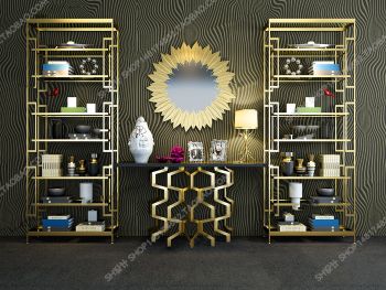 Golden shelves and table 3ds max