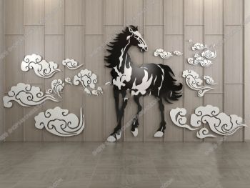 Cavalo preto de decoração de parede com nuvem 3ds max