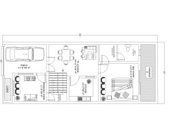 Descargue este plan de casa residencial de dimensión 21'x53 'disponible en Autocad versión 2017.