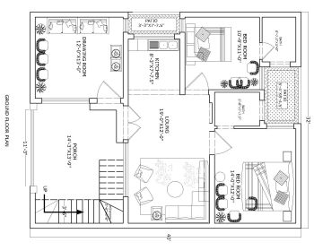 Download this residential house plan of dimension 32'x40' available in Autocad version 2017.