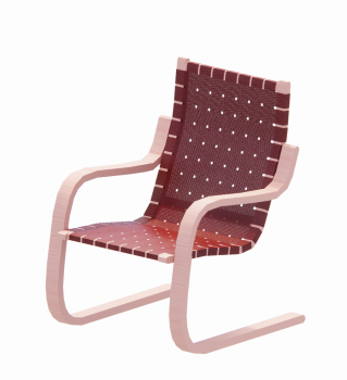  Wooden Armchair with red leather back seat revit model