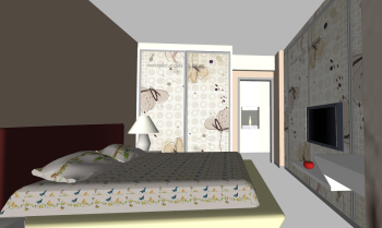 Apartment bedroom design with wall paper decor skp