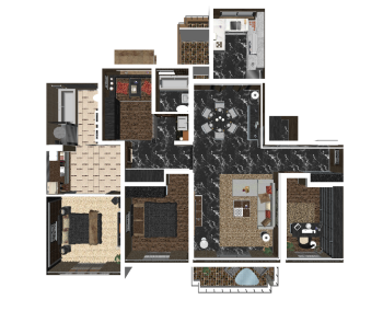 Apartment design with 2 bedrooms, 1 dressing room,1 tea room,1 loft room skp