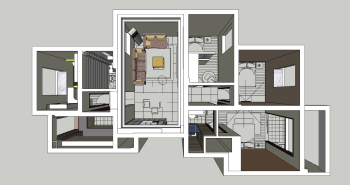 Дизайн квартиры с 3 спальнями, 1 гостиной, 1 мансардной комнатой skp
