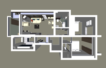 Diseño de apartamento con diseño de sala de estar con minibar y 2 habitaciones skp