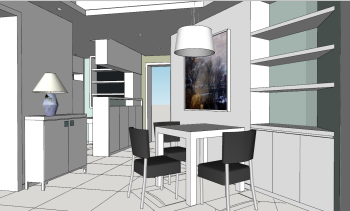 Apartamento de diseño de comedor con 3 sillas y mesa blanca skp.