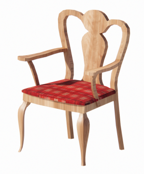 Wooden armchair and red fabric seat revit model