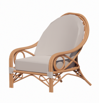 Bamboo armchair with cushion seat and back revit model
