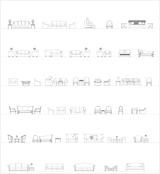 Poltronas e sofás em elevações CAD coleção 2 dwg