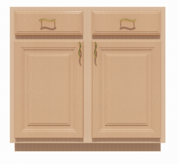 Wooden Base Cabinet 2_doors_2_drawers_2_deep_roll_out_trays revit model