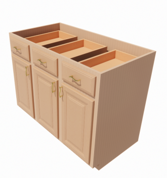 Wooden base cabinet_3_doors_3_drawers_3_deep_roll_out_trays revit model