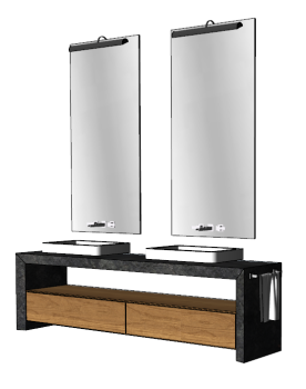 Bathroom vanity 2 sinks with 2 mirrors and dark marble frame_ 2 wooden drawers skp