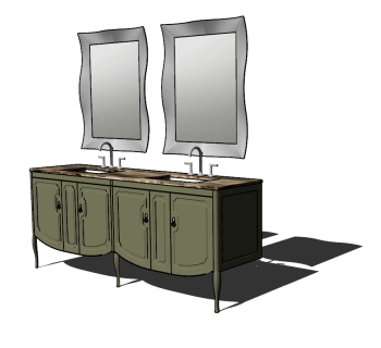 Туалетный столик 2 раковина с коричневой мраморной столешницей и под шкафом (4 петли) _ 2 прямоугольных зеркала skp