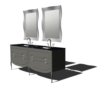 Tocador de baño 2 lavabo con tablero de mármol oscuro y debajo del gabinete (4 cajones) _ 2 espejo rectangular skp