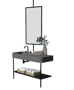 Lavabo de salle de bain avec dessus de table en marbre et miroir rectangle SKP