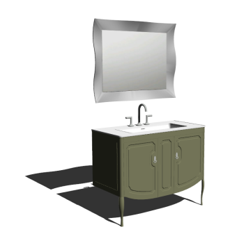 浴室洗手池，带白色大理石桌面和下柜（2个铰链）_矩形镜面skp