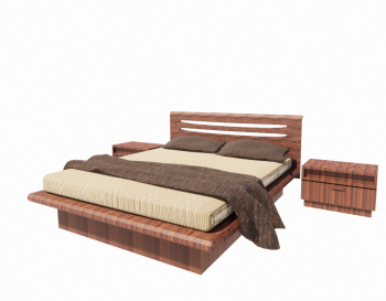 Wooden Bed with brown blanket and pillow revit model