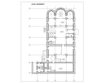 Brick Work Multi Level Church House Design Basement Floor Plan .dwg