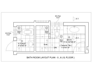 British Standard 3BHK House Design with Garage & Lounge Bathroom Details .dwg_1