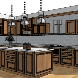 Brauner Küchenschrank mit 3 hängenden Lichtern