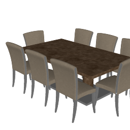 Обеденный стол из коричневого мрамора с 8 стульями skp