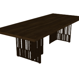 茶色の長方形のテーブルと籐の台座skp