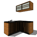 Brown wooden cabinet with sink and dark marble top counter skp