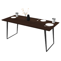 Brown wooden dinning table with wooden rectangle frame skp