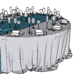 Mesa de jantar circular com capa de tecido skp