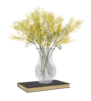 Dekoration gelbe Vase über Buch skp