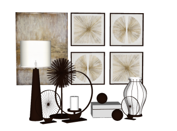 Декоративный набор из ротанга включает картину и светильник с колесом skp