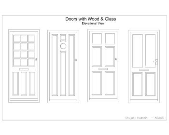 Doors with Wood & Glass (Elevations) 006