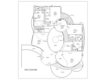Ellipse Shaped 3 BHK Villa House Design First Floor Plan .dwg