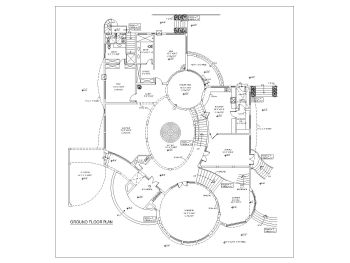 Ellipse Shaped 3 BHK Villa House Design Ground Floor Plan .dwg