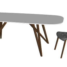 Ellipse Tisch mit grauem Ledersessel skp