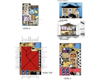 Family-House-Two-Floors-Color Full Drawing .dwg