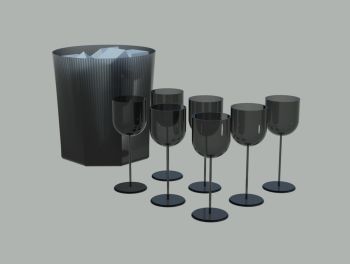 3D玻璃酒与冰桶