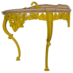Cornice oro con tavolo in marmo marrone con rubinetto oro e lavello skp