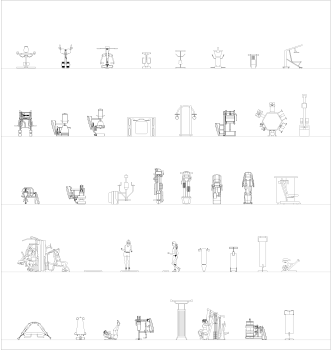 Gym equipment - Machines and benches CAD collection dwg