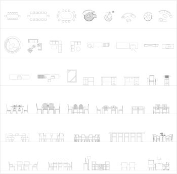 家の家具アイテムの平面図と立面図 CAD コレクション dwg