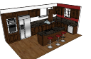 Kitchen design with wooden cabinet and bar (3 roration stools) skp