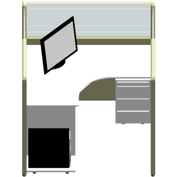 L-shaped desk (with computer with partition) revit family