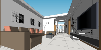Design del soggiorno con divano marrone skp