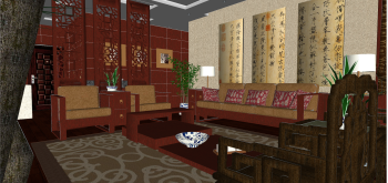 Living room design with chinese style skp